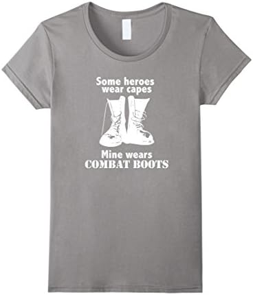 Women's My Hero Wears Combat Boots Cute Military Family T-Shirt Medium Slate
