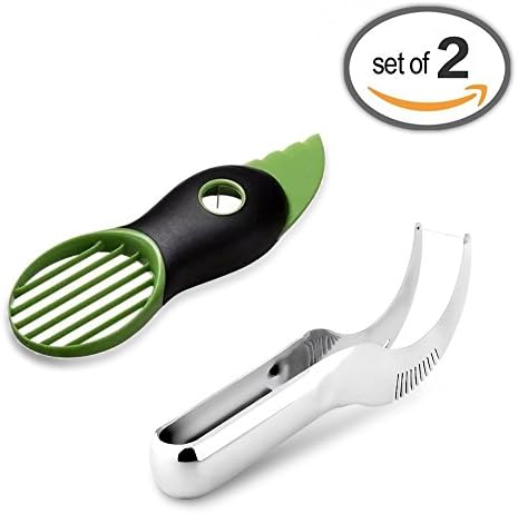 Set of 2, Premium Stainless Steel Watermelon Slicer Cutter Corer Tongs, plus "FREE" Avocado Slicer, Pitter, Peeler, Masher, Great Kitchen Utensils, By HOUSEWISE,