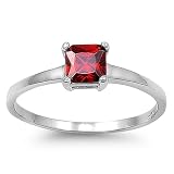Sterling Silver Ring with Garnet Red Cubic Zirconia Solitare