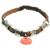 Brown Leather Zen Bracelet, Metallic Bali Beads and Mother-Of-Pearl Drop