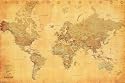 World Map (Vintage Style) Art Poster Print - 24x36 Poster Print, 36x24 Collections Poster Print, 36x24