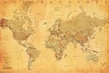 World Map (Vintage Style) Art Poster Print - 24x36 Poster Print, 36x24 Collections Poster Print, 36x24