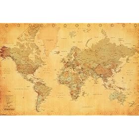 World Map (Vintage Style) Art Poster Print - 36x24
