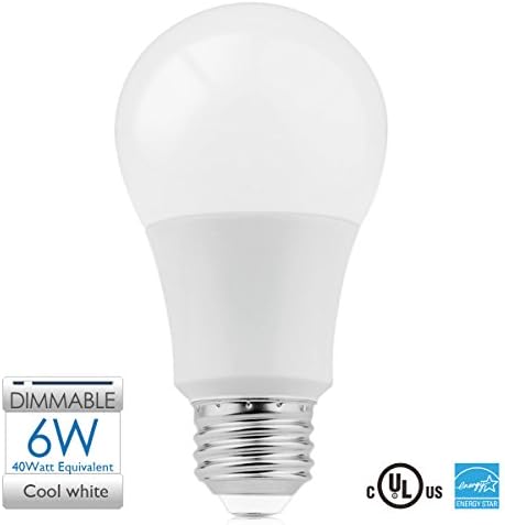 Led Light Bulbs 6500k Cool White Dimmable A19 - 6w 40-watt Equivalent 120v E26 Ul-listed, FCC