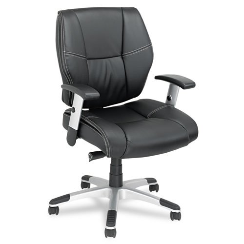 Alera® Napoleon Series Mid-Back Swivel/Tilt Leather Chair, Black/Chrome