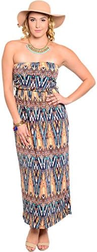 Feellib Women's Plus Size Strapless Column Style Maxi Dress 3X-Large Brick Navy