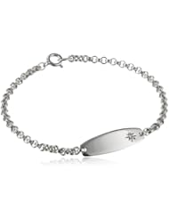 Sterling Silver Childrens Oval ID Bracelet with Diamond, 6.25"