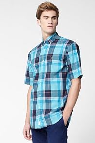 Short Sleeve Bold Plaid Poplin Woven Shirt