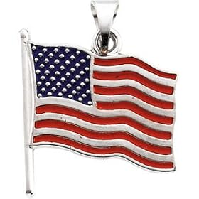 14K White Gold American Flag Pendant by 