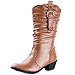 West Blvd Womens MOSCOW COWBOY Boots Cowgirl Western Roper Studded Slouch Shoes, Tan Pu, US 6.5