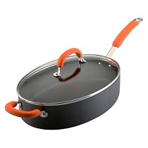 Rachael Ray 5-Quart Hard Anodized Orange Oval Saute Pan with Helper Handle