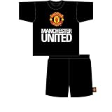 Mens Manchester United Football/ Soccer Shorts and T-Shirt Nightwear Pajama Set (Medium) (Black)