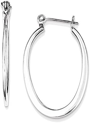 925 Sterling Silver Glossy Oval Hoop Earrings - 32mm