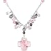 Cross My Heart: Sterling Silver Rhodium Finish Charm Necklace with Pink Swarovski Crystals and Pearls