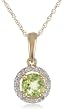 14k Yellow Gold Round Peridot Diamond Accent Pendant Necklace, 18"