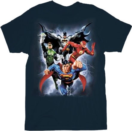 The Justice League the Coming Storm Adult Navy T-Shirt