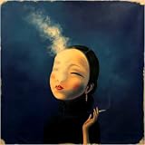 Art of China- Shanghai Woman on Blue with Smoke -Contemporary Asian Art Oil Painting- Hand Painted