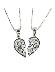 Sterling Silver 2 Part Breakable "Love" Heart Pendant with TWO 18" Chain Necklaces