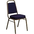 HERCULES Series Trapezoidal Back Stacking Banquet Chair with 2.5'' Thick Seat Navy Patterned/Gold Frame/Fabric
