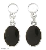 Onyx earrings, 'Black Oval' 0.4 W 1.0 L