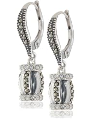 Judith Jack "Tassels" Sterling Silver Marcasite Crystal Barrel Leverback Drop Earrings