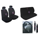 11 Piece Auto Interior Gift Set - 2 Multicolor Red and Pink Hearts Front Low Back Bucket Seat Covers, 2 Multicolor Red and Pink Hearts Head Rest Covers, 1 Multicolor Red and Pink Hearts Steering Wheel Cover, 2 Multicolor Red and Pink Hearts Shoulder Harness Pressure Relief Cover