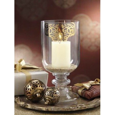 Hurricane Candle Holder with Gold Design