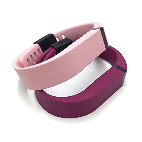 i-smile® 2pcs Replacement Bands with Metal Clasps for Fitbit Flex / Wireless Activity Bracelet Sport Wristband / Fitbit Flex Bracelet Sport Arm Band (No tracker, Replacement Bands Only) & 2pcs Black Silicon Fastener Ring For Free – Provided by i-smile® (Plum&Light Pink, Large)