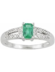 14K White Gold Emerald and Diamond Ring -- LIFETIME WARRANTY