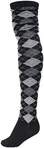 Sexy Legs Women's Thigh High Over The Knee Socks, 70% Cotton, (Black, Grey Argyle)