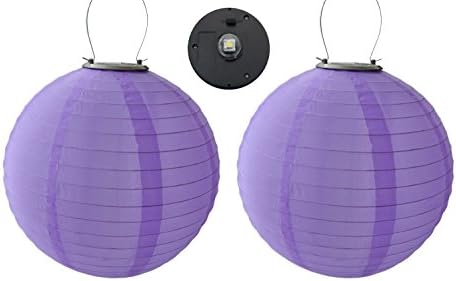 2PCS/lot 12" Solar powered LED Waterproof Chinese Lanterns Nylon Fabric Lanterns for Wedding Party Home Garden Decoration (Purple)