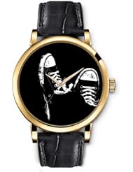 SPRAWL Aanalog Fashion Series Gold Ladies Watches of Genuine Black Leather Strap,Unique Wrist Watch for Women Girls Designed with Black cloth shoes