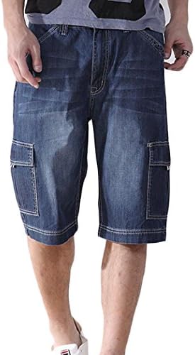 Younet Men's Thin Relaxed-fit Straight Denim Jeans Shorts Mid Blue 30