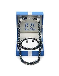 925 Sterling Silver Freshwater Pearl Necklace, Bracelet and Earrings Set QSET-10361-AM in Gift Box