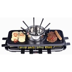 Wimmeley RAFO801 3-in-1 8-Person Raclette Party Grill with Fondue Pot
