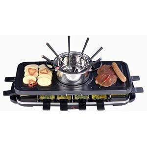 Wimmeley RAFO801 3-in-1 8-Person Raclette Party Grill with Fondue Pot
