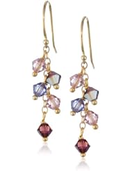 Gold Over Sterling Silver Ear Wire and Chain Earrings with Amethyst and Crystallized Swarovski Elements Purple Multi-Drops