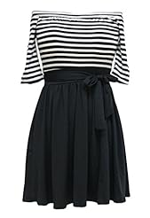 Sexy Cocktail Polyester/Spandex Belted Gathered Halter Off the Shoulder Elbow Length Sleeves Skater Dress/Evening Dress 