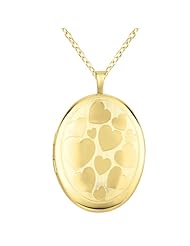 Sterling silver and 14k gold Oval Shaped Locket w/Hearts Necklace