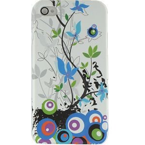 Photo Apple iPhone 4 Blue Flowers & Circles On White Cover