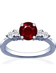14K White Gold Round Cut Ruby Ring With Sidestones (GIA Certificate)