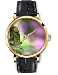 SPRAWL Aanalog Fashion Series Gold Ladies Watches of Genuine Black Leather Strap,Unique Wrist Watch for Women Girls Designed with green Butterfly