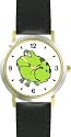 Frog Cartoon Animal - WATCHBUDDY&reg; DELUXE TWO-TONE THEME WATCH - Arabic Numbers - Black Leather Strap-Children's Size-Small ( Boy's Size & Girl's Size )