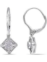 10k White Gold Diamond LeverBack Dangle Earrings (0.1 Cttw, G-H Color, I1-I2 Clarity)