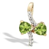 14K Yellow Gold Genuine Heart Peridot and Diamond Pendant