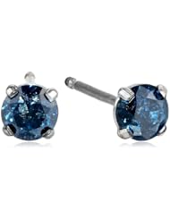 14k White Gold Blue Diamond Martini Style Solitaire Studs