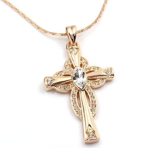 Fc rose gold plated crystal cross pendant diamante neck…