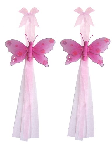 Dark Pink (Fuschia) Jewel Butterfly Curtain Tieback Pair / Set - tiebacks holder sheer tie backs, nylon nursery bedroom girls room ceiling wall decor, wedding birthday party baby bridal shower