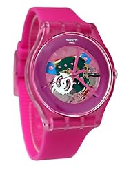 Swatch SUOP100 pink lacquered pink dial pink plastic strap unisex watch NEW