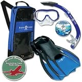 Aqua Lung Sport St. Tropez LX Mask, Seabreeze II Snorkel, Trek Fins & Travel Bag - Blue